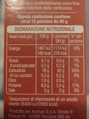 Riso ribe nutrition facts table