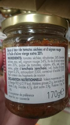 Tomates séchées et oignon rouge ingredients label