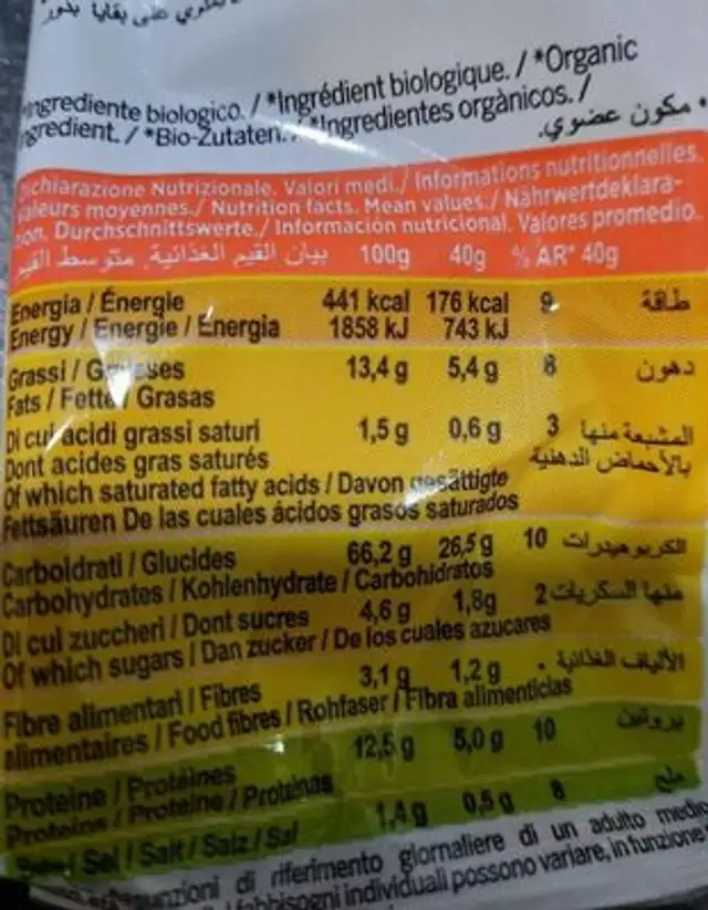Tostarelli nutrition facts table