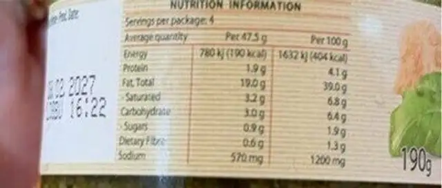 Pesto monini nutrition facts table