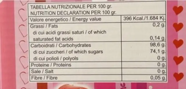 Lecca lecca nutrition facts table