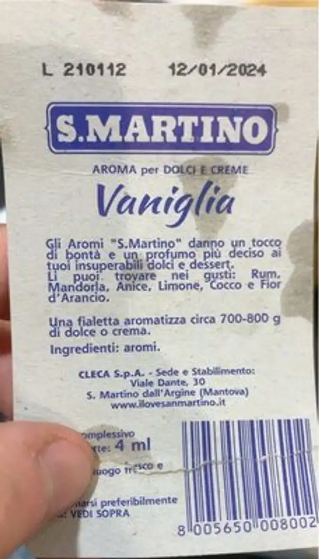 Aroma vaniglia nutrition facts table