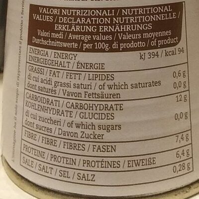 Fagioli borlotti nutrition facts table