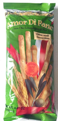 Gressins aux olives vertes et huile d'olive extra vierge front packaging