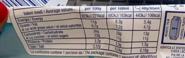 Gelato stecco unicorno nutrition facts table