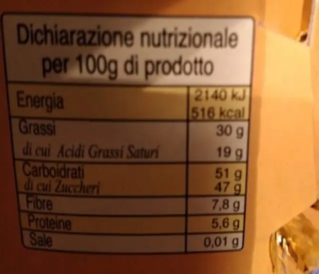 Cioccolato extra fondente nutrition facts table