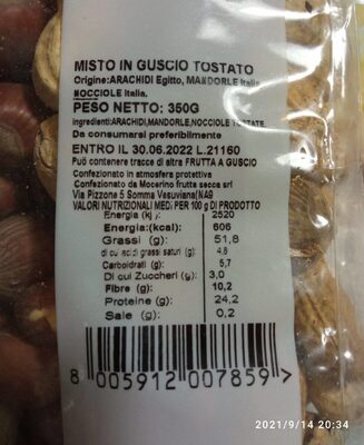 Misto in guscio tostato nutrition facts table