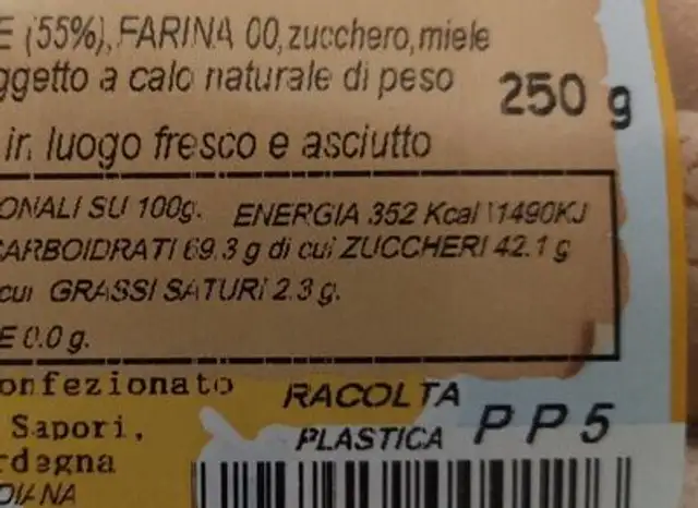 Savoiardi di Sardegna nutrition facts table