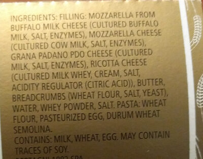 Girasoli à la mozzarella di buffala ingredients label