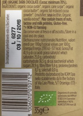 Cioccolato fondente biologico ingredients label