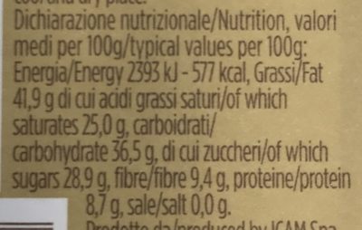 Cioccolato fondente biologico nutrition facts table