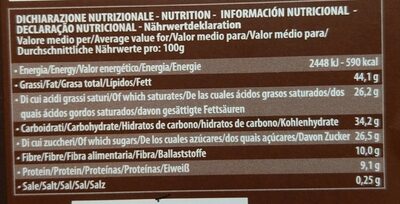 Cioccolato fondente 72% nutrition facts table