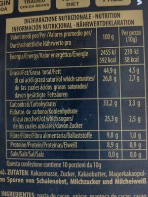 Cioccolato fondente 70% nutrition facts table