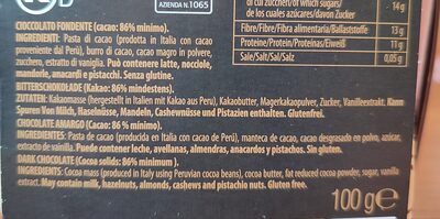 Dark chocolate 86% ingredients label