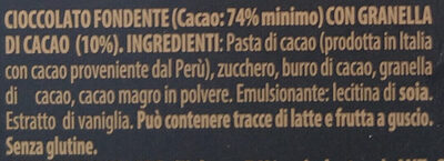 Fondente 74% con granella di cacao ingredients label