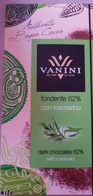 Tablette chocolat noir au romarin, Fondente 62% con rosmarino front packaging