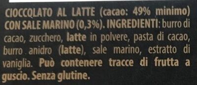 Latte finissimo 49% con sale di Sicilia ingredients label