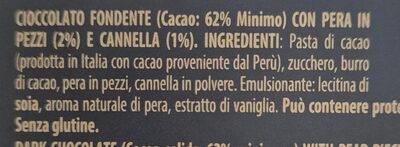 Fondente con pera e cannella ingredients label