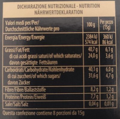 Nel Cuore del Cacao nutrition facts table