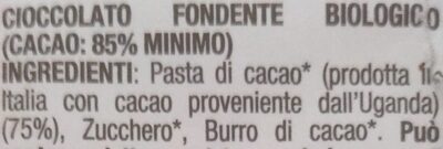 Cioccolato fondente bio 85% ingredients label