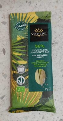 Cioccolato fondente bio con pistacchi salati front packaging