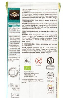 Cioccolato fondente bio con pistacchi salati ingredients label