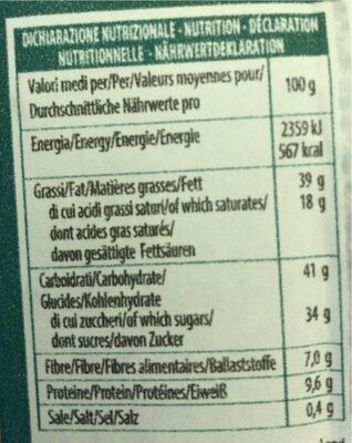 Cioccolato fondente bio con pistacchi salati nutrition facts table