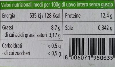 Uova fresche di Sardegna nutrition facts table