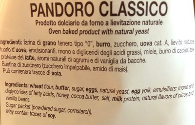 Pandoro Classico ingredients label