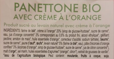 Panettone bio avec crème à l'orange ingredients label