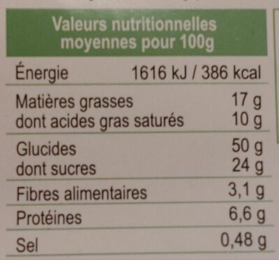 Panettone bio avec crème à l'orange nutrition facts table