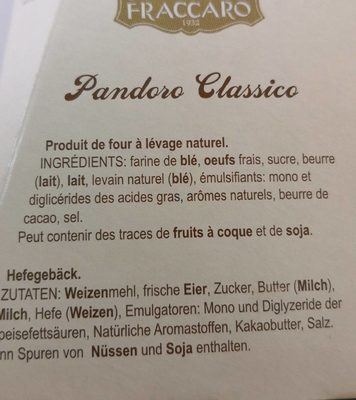 Pandoro classico ingredients label