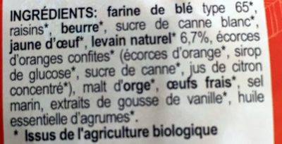 Panettone classique bio ingredients label