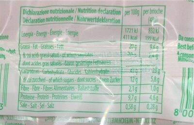 BIO Brioche nutrition facts table