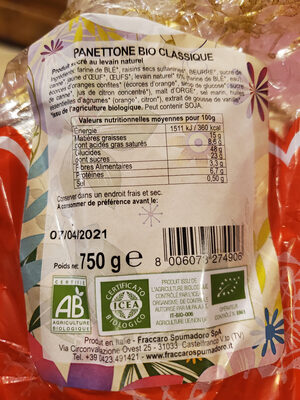 Panettone classique bio front packaging