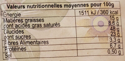 Panettone classique bio nutrition facts table