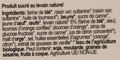 Panettone ingredients label