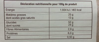 Demi lune au chocolat nutrition facts table