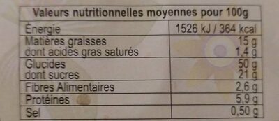 Spumadoro nutrition facts table