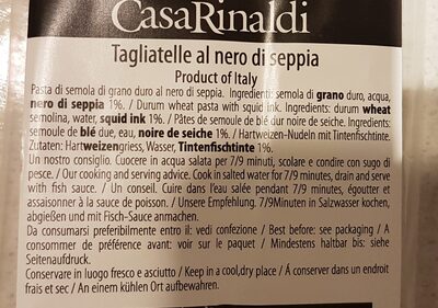 Tagliatelle a lencre de seiche ingredients label