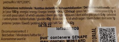 Pinsa nutrition facts table