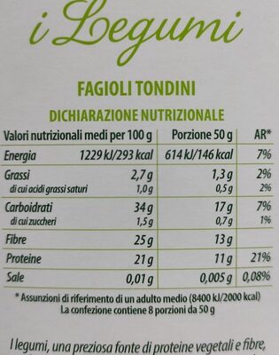 Fagioli tondini nutrition facts table