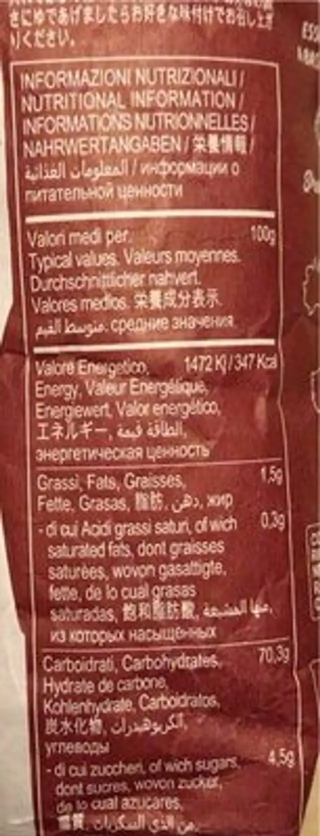 Pates langue d’oiseau nutrition facts table