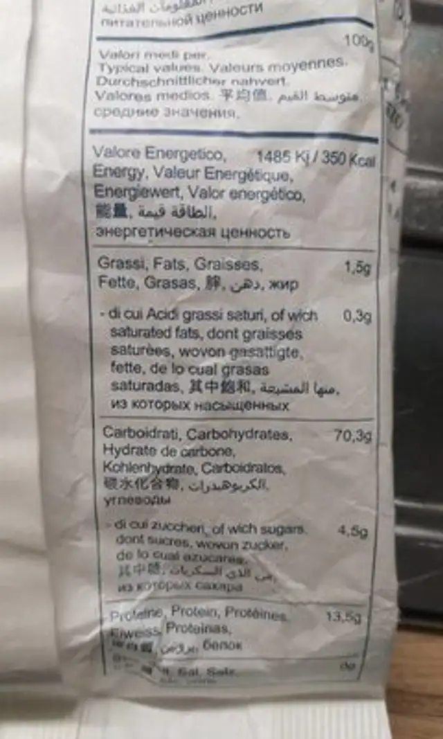 Tortiglioni elicoidali nutrition facts table