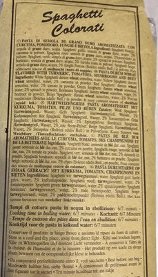 Spaghettis colorati ingredients label