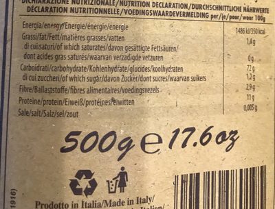 Spaghettis colorati nutrition facts table