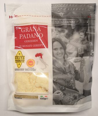 Grana Padano, gerieben, 10 Monate front packaging