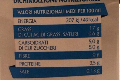 Latte virgilio nutrition facts table