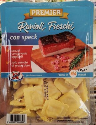 Ravioli freschi con speck front packaging