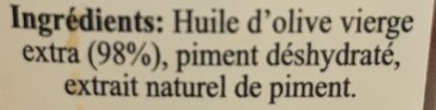 Huile d'olive vierge extra au piment ingredients label